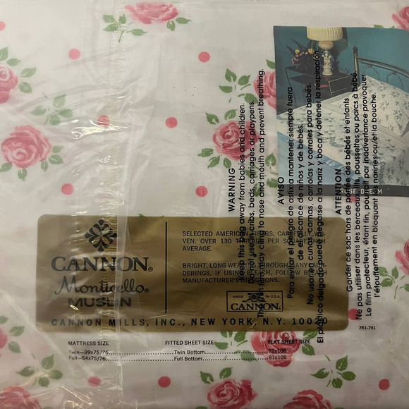 Vintage Cannon Monticello Rose Dream NIP Deadstock Full Fitted Sheet - Picture 3 of 3